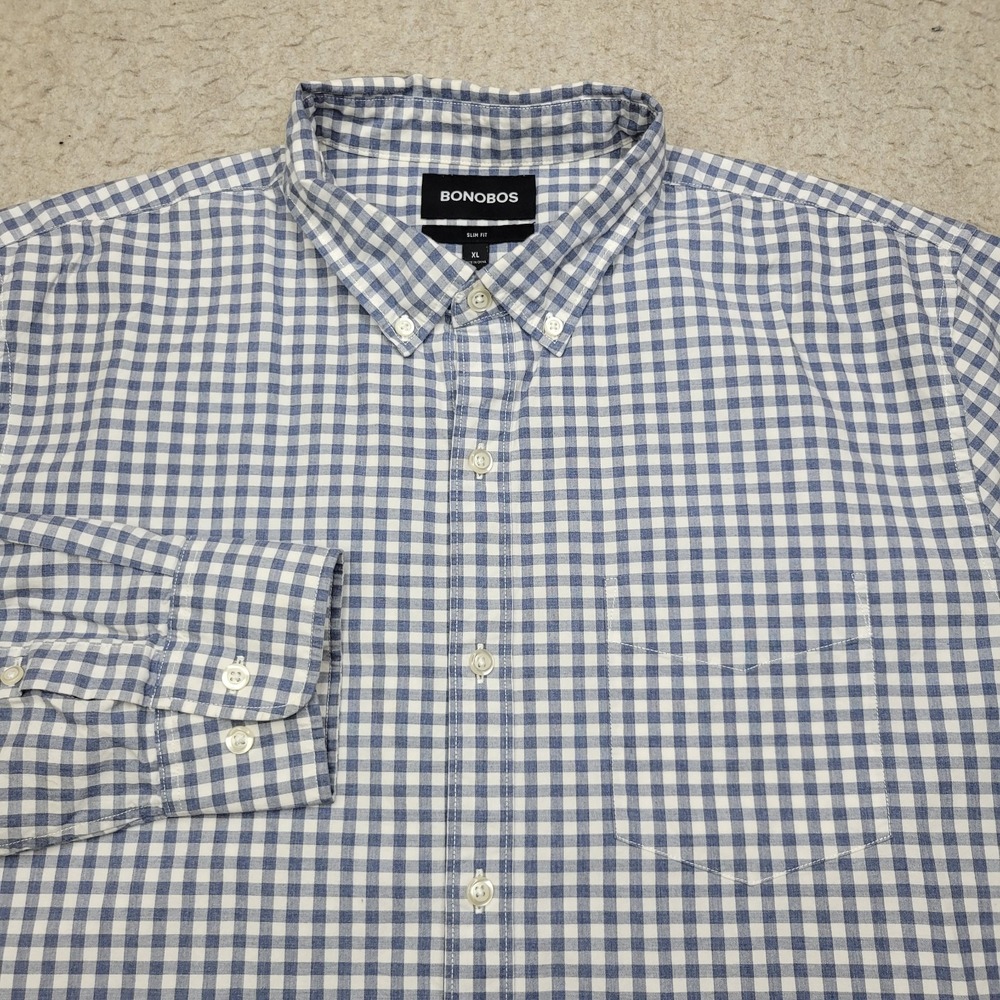 Bonobos Slim‎ Fit Shirt Mens XL Blue Gingham Plaid Long Sleeve Button Down